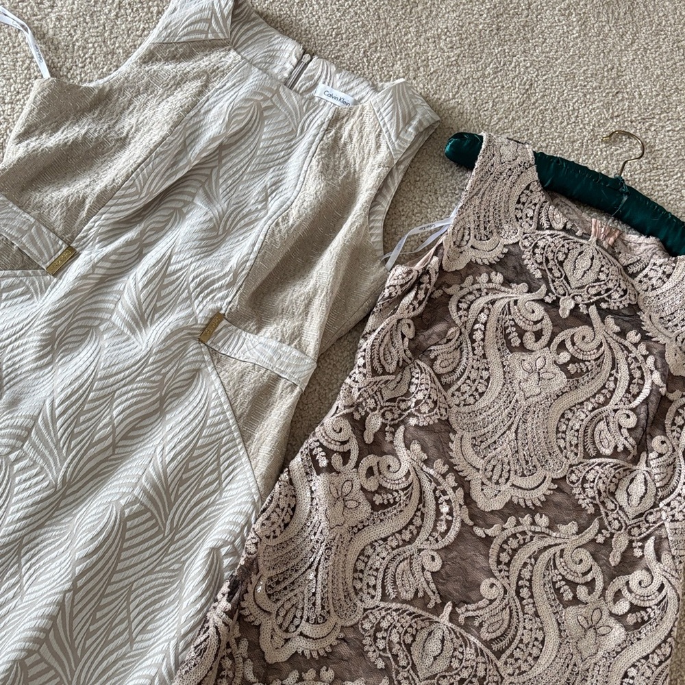 2 Calvin Klein Collection Beige and Taupe Midi Dresses - Set